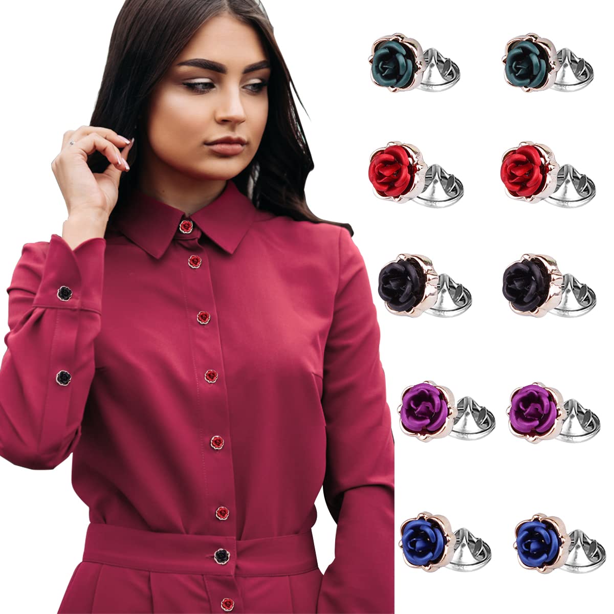 SANNIDHI 5 Pairs Women Shirt Brooch Buttons Rose Flower Cover Up Button Pins No Sew Lapel Pins, Metal Safety Sweater Shawl Clips Buttons for Coat Dress Clothes Decor (Removable, 5 Colors) SANNIDHI 5 Pairs Women Shirt Brooch Buttons Rose Flower Cover Up Button Pins No Sew Lapel Pins, Metal Safety Sweater Shawl Clips Buttons for Coat Dress Clothes Decor (Removable, 5 Colors)